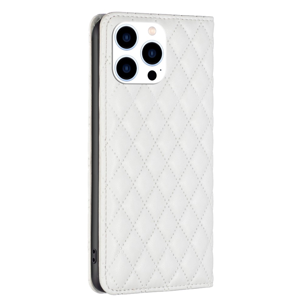 BINFEN BINFEN iPhone 16 Pro Fodral Diamond Flip Läder Vit