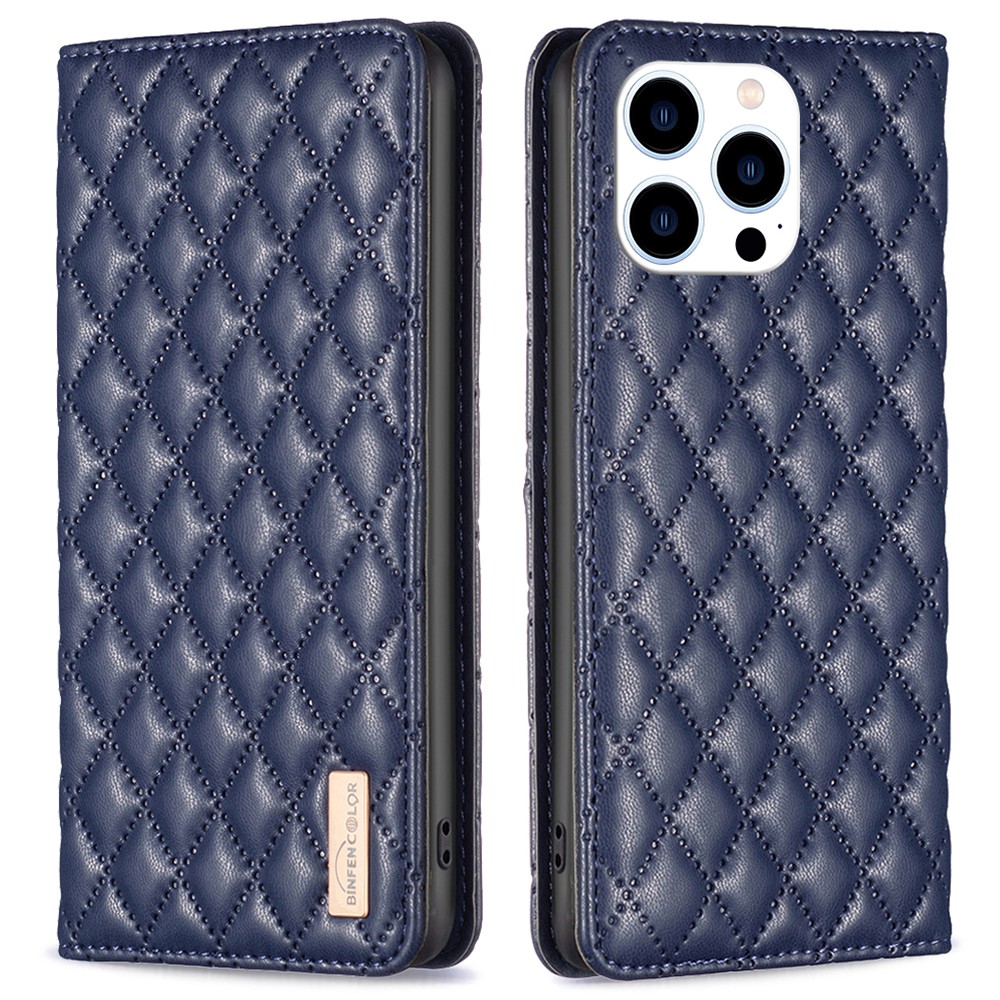  iPhone 16 Pro Fodral Diamond Flip Läder Mörk Blå