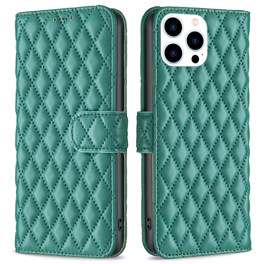  iPhone 16 Pro Fodral Diamond Läder Grön