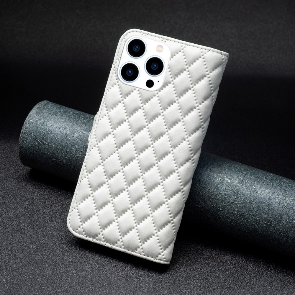  iPhone 16 Pro Fodral Diamond Läder Vit