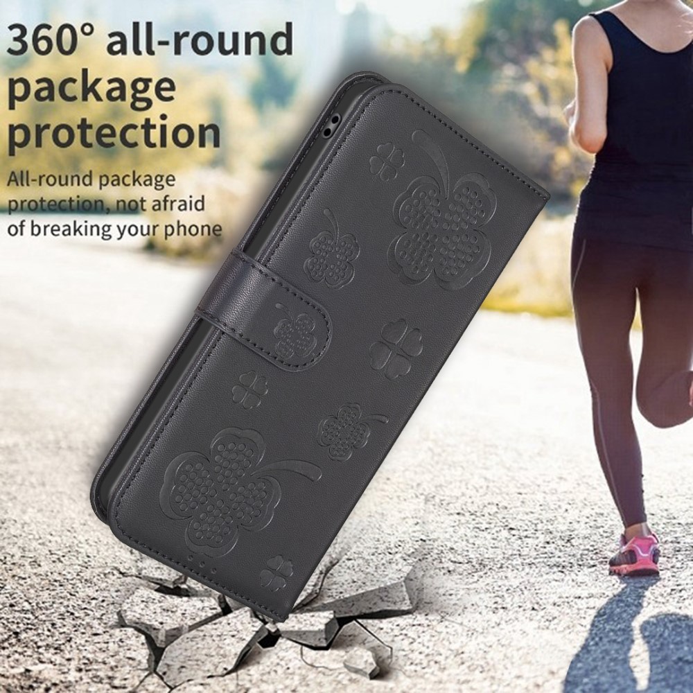  iPhone 16 Pro Fodral Fyrklöver Läder Svart