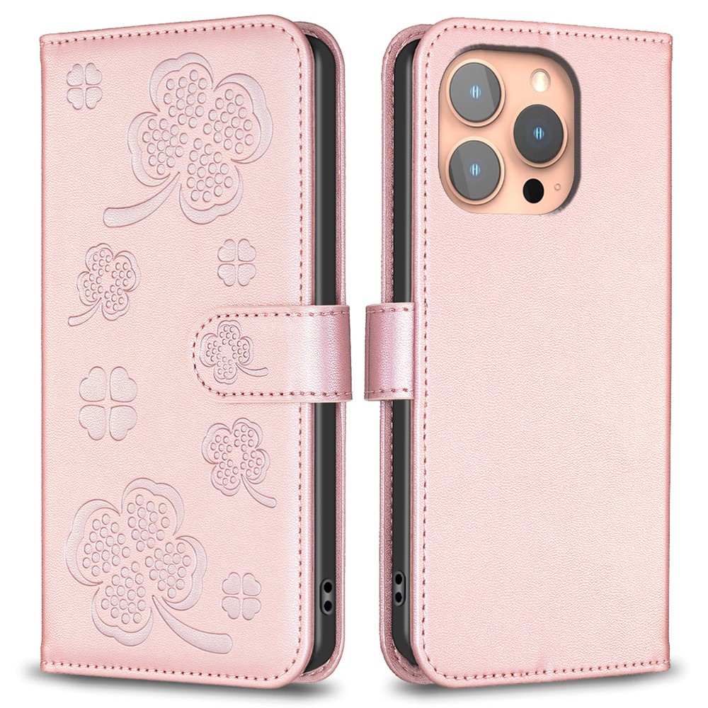  iPhone 16 Pro Fodral Fyrklöver Läder Roséguld