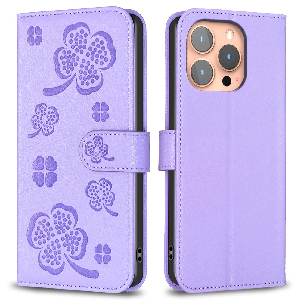  iPhone 16 Pro Fodral Fyrklöver Läder Lila