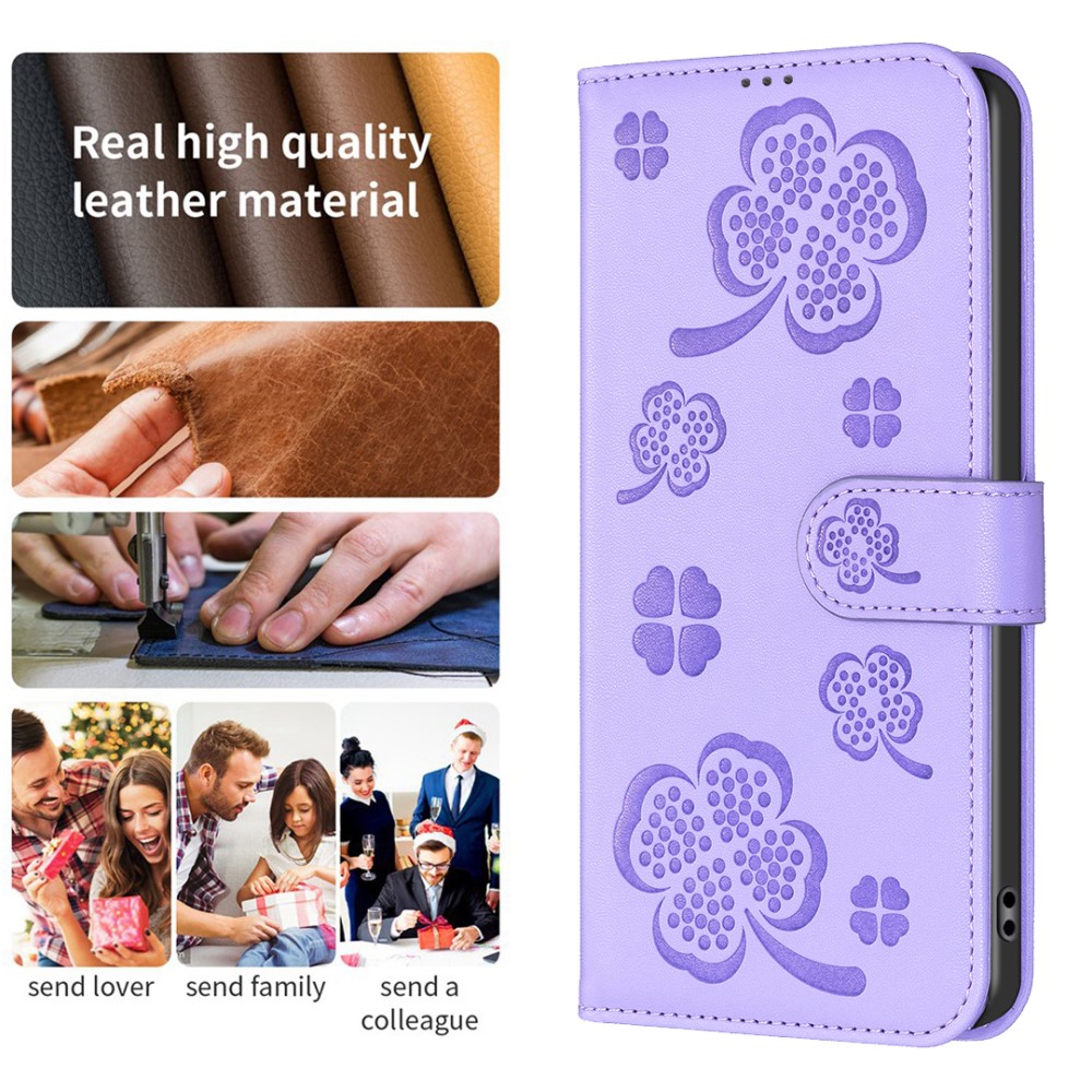  iPhone 16 Pro Fodral Fyrklöver Läder Lila