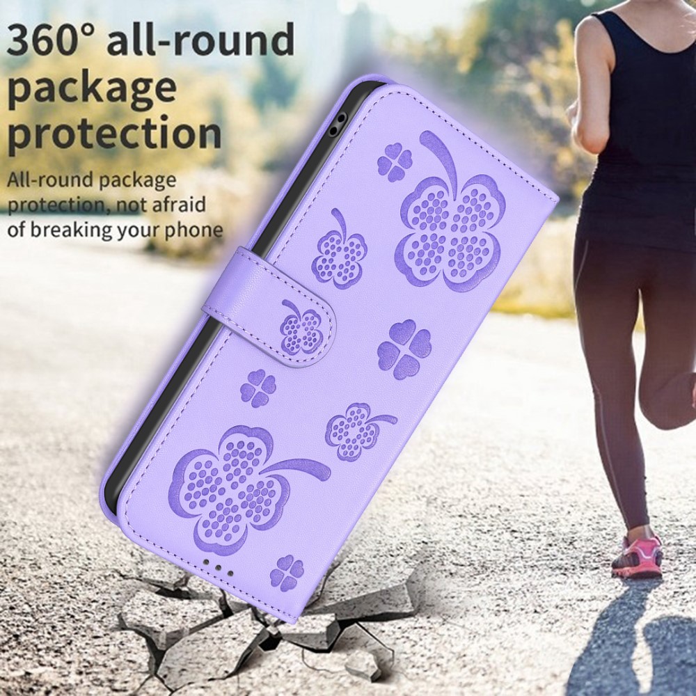 iPhone 16 Pro Fodral Fyrklöver Läder Lila