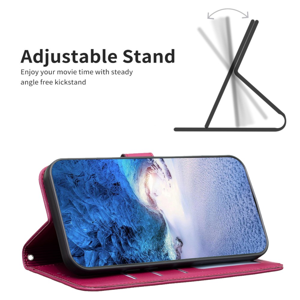  iPhone 16 Pro Fodral Fyrklöver Läder Vinröd