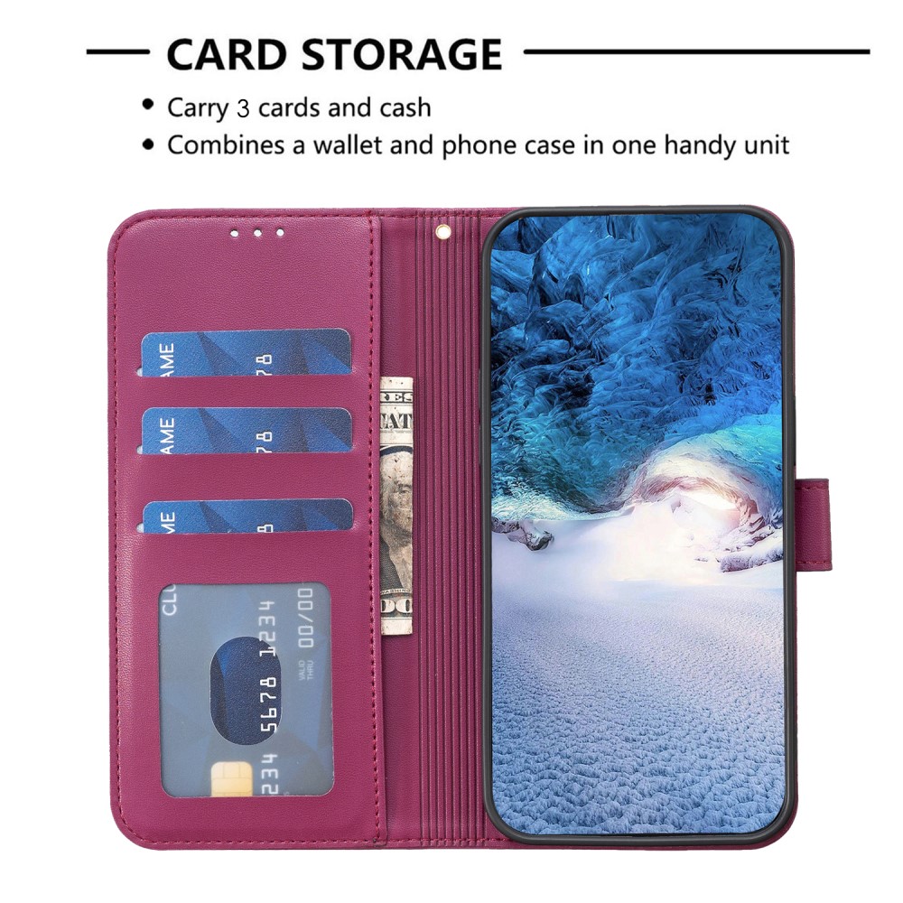  iPhone 16 Pro Fodral Fyrklöver Läder Vinröd