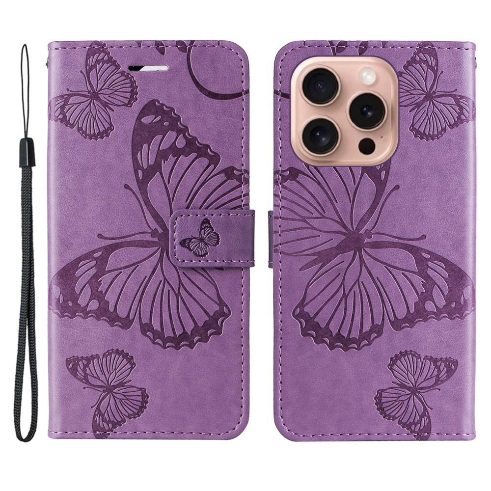 iPhone 16 Pro Fodral Fjäril Tryck Lila