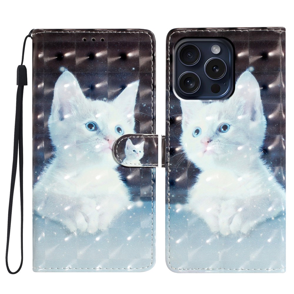  iPhone 16 Pro Fodral Med Tryck Vit Katt
