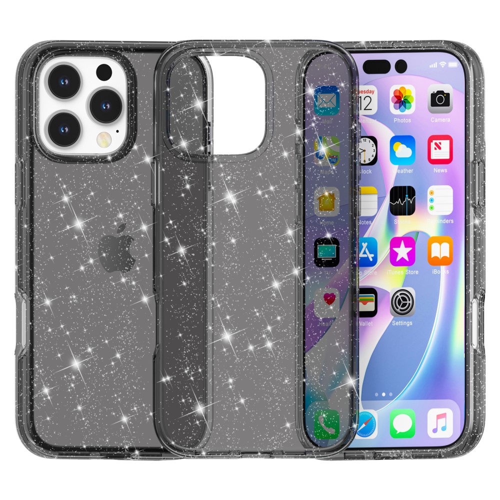  iPhone 16 Pro Skal Glitter Svart