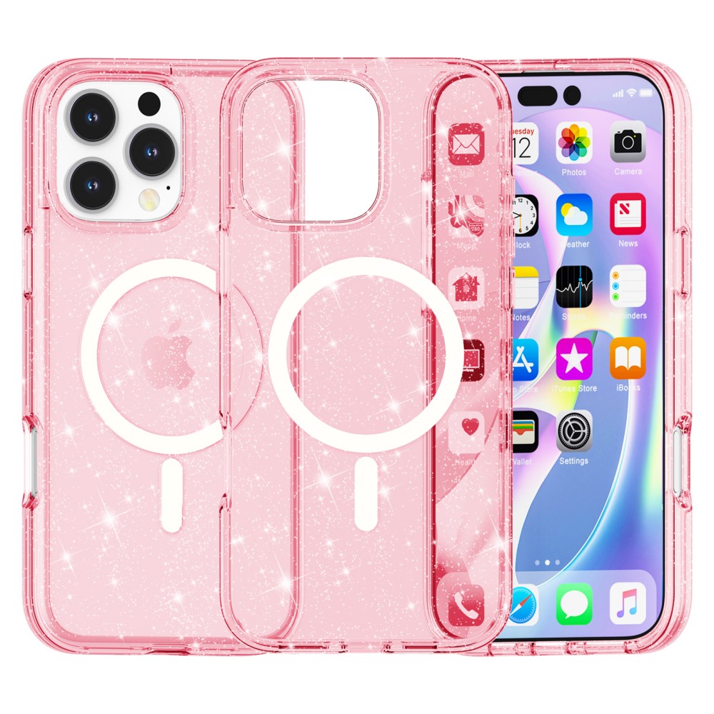  iPhone 16 Pro Skal MagSafe Glitter Rosa
