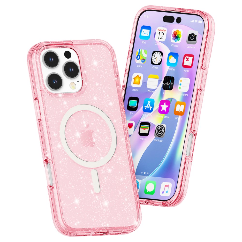  iPhone 16 Pro Skal MagSafe Glitter Rosa