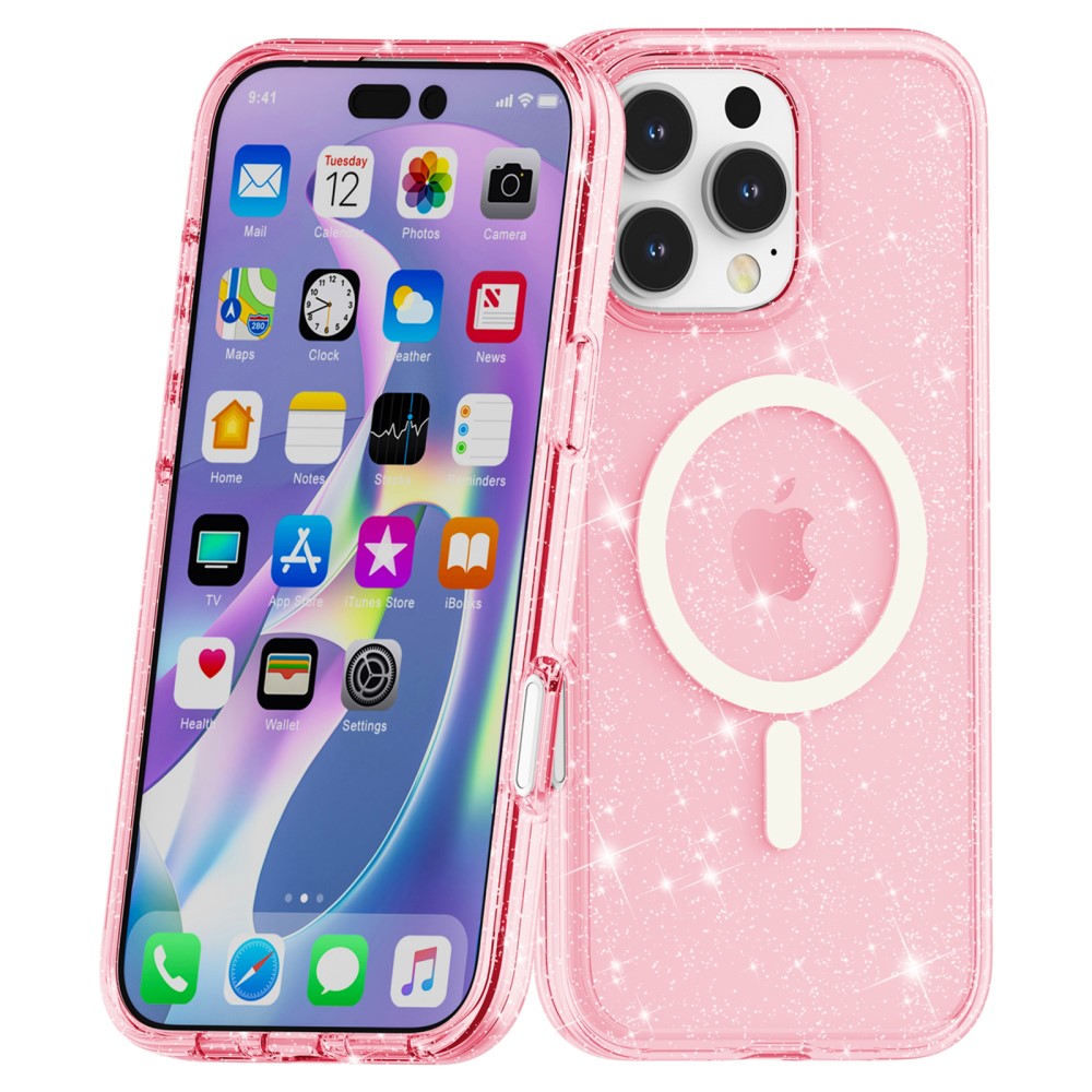  iPhone 16 Pro Skal MagSafe Glitter Rosa