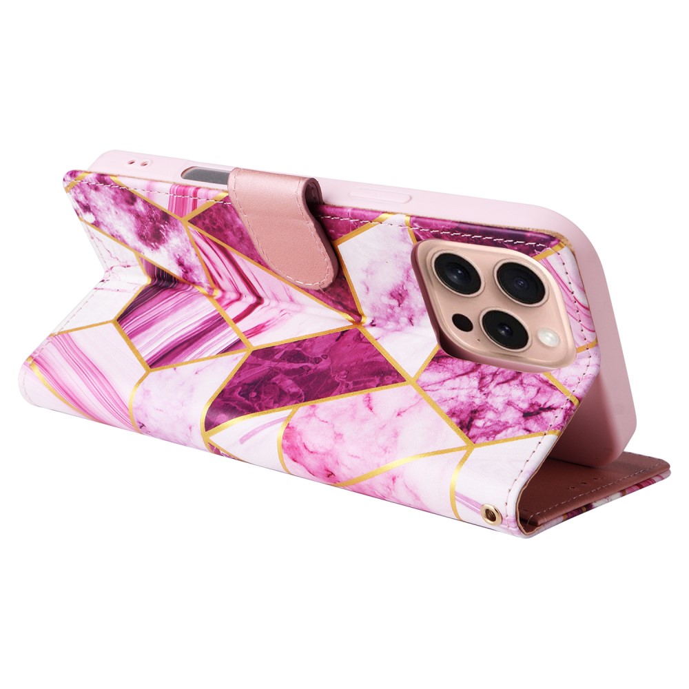  iPhone 16 Pro Fodral Läder Marmor Rosa