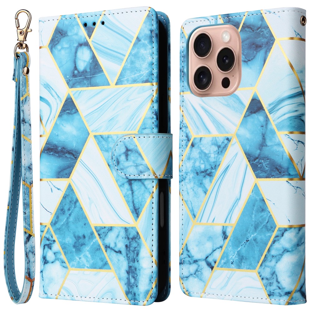  iPhone 16 Pro Fodral Läder Marmor Blå