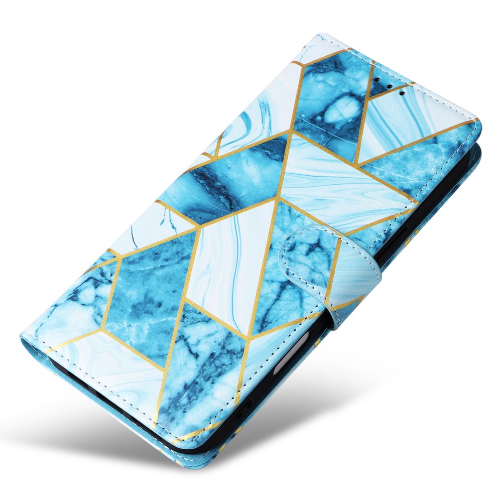  iPhone 16 Pro Fodral Läder Marmor Blå