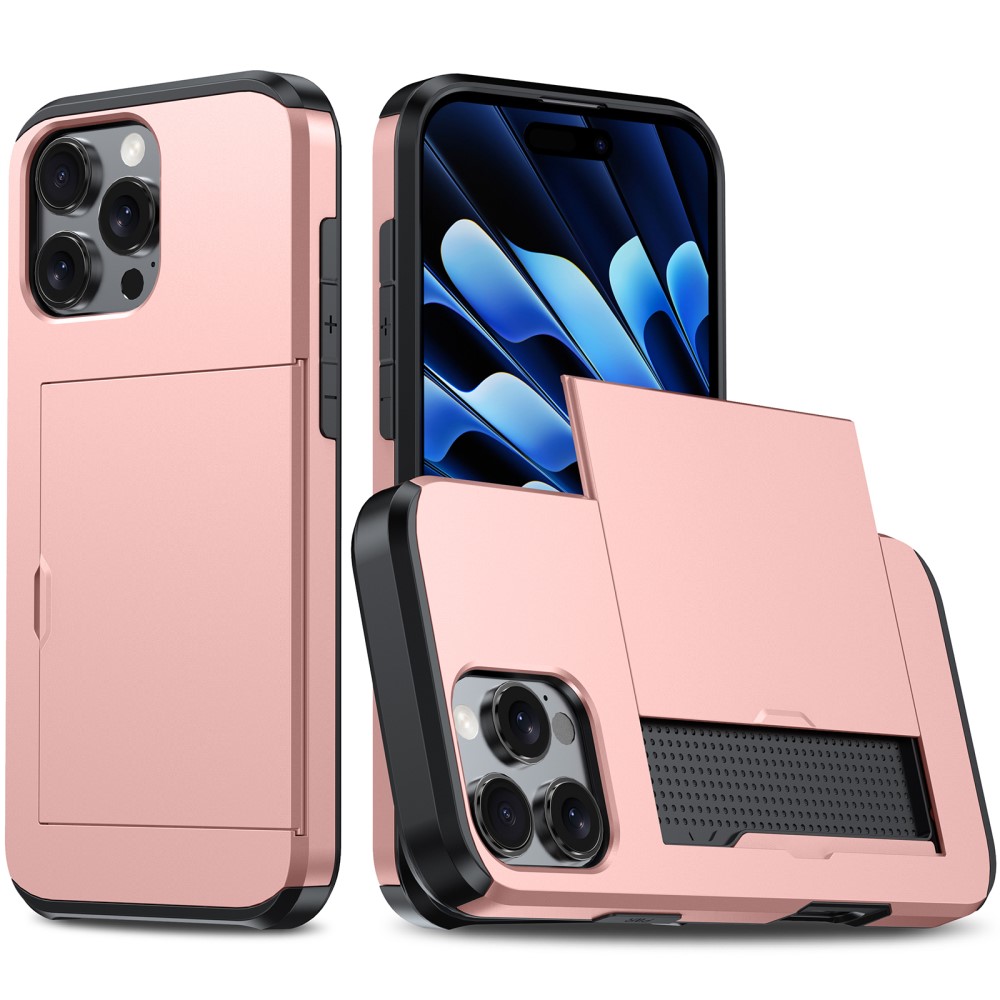  iPhone 16 Pro Skal Med Kortfack Hybrid Roséguld