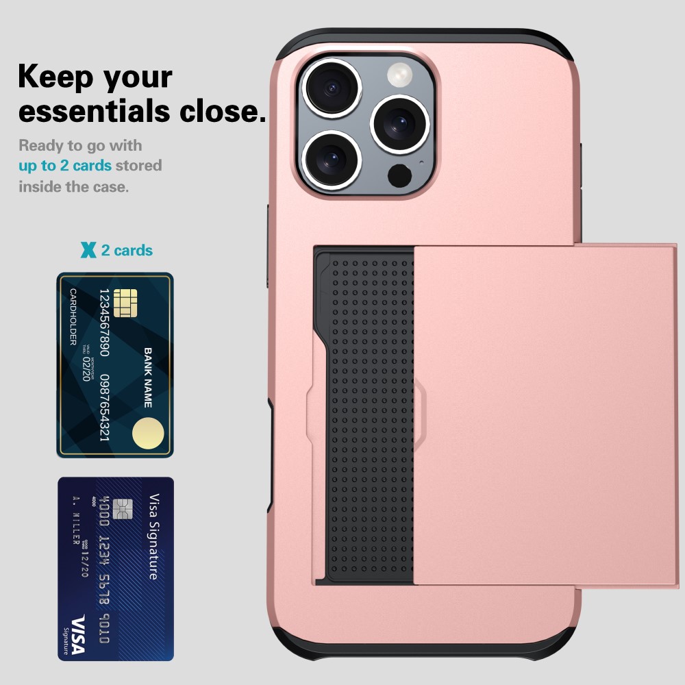  iPhone 16 Pro Skal Med Kortfack Hybrid Rosa