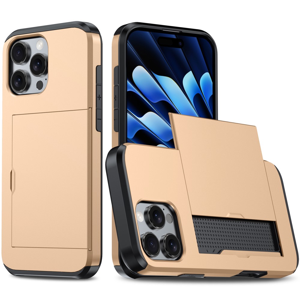  iPhone 16 Pro Skal Med Kortfack Hybrid Guld