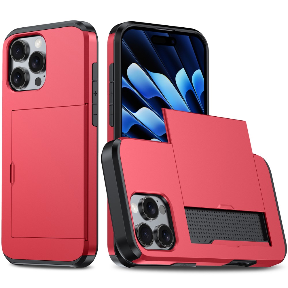  iPhone 16 Pro Skal Med Kortfack Hybrid Röd