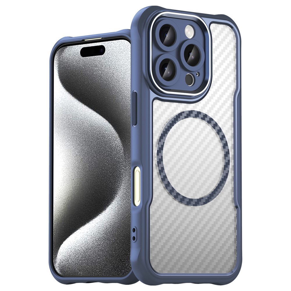  iPhone 16 Pro Skal MagSafe Kolfiber Textur Blå