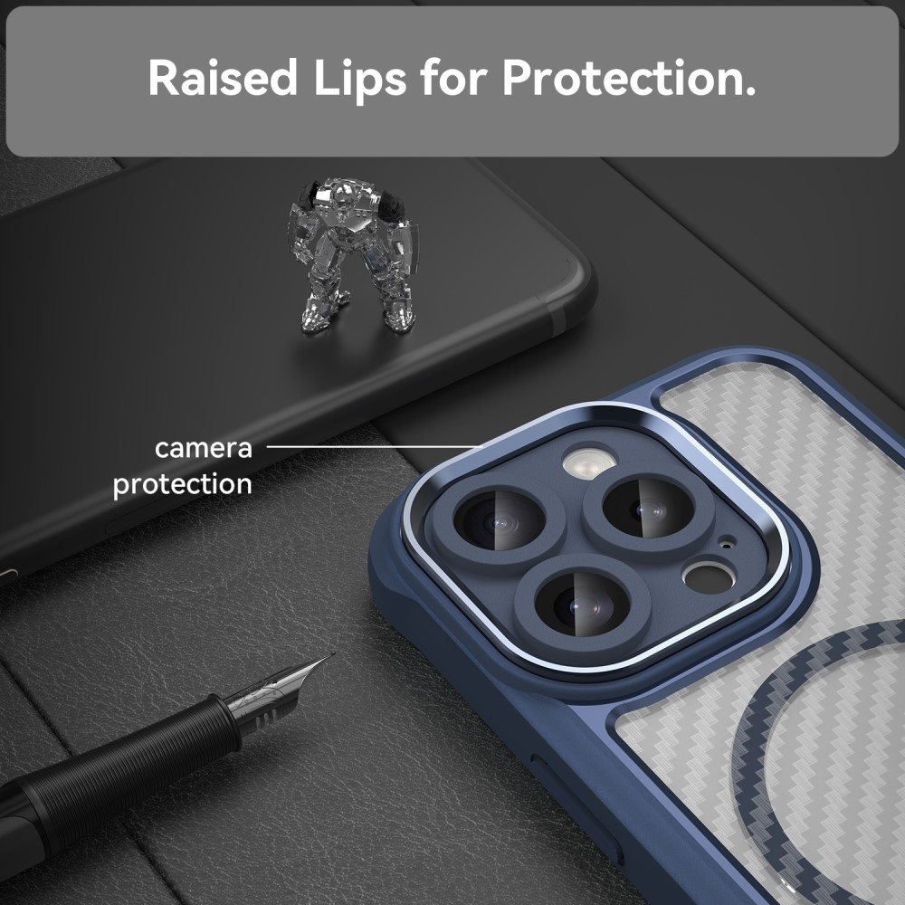  iPhone 16 Pro Skal MagSafe Kolfiber Textur Blå