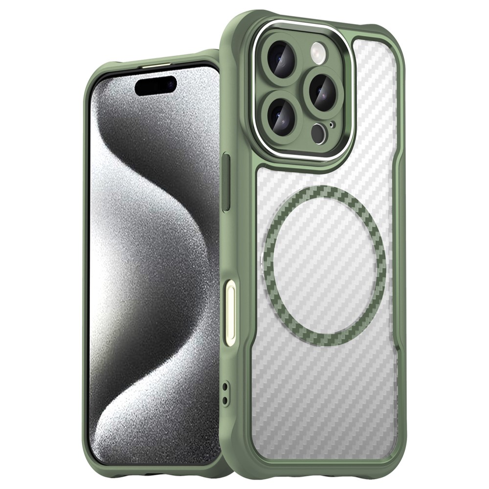  iPhone 16 Pro Skal MagSafe Kolfiber Textur Grön