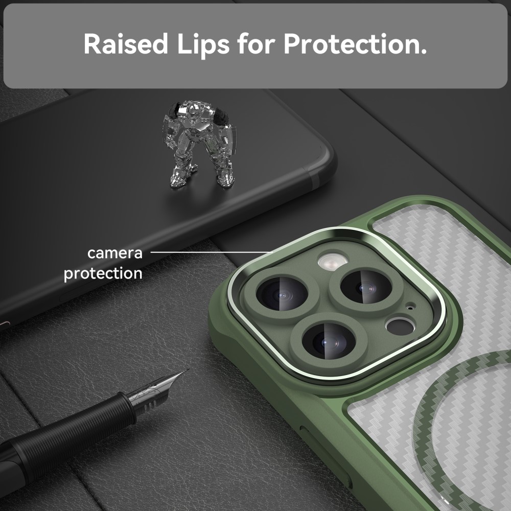  iPhone 16 Pro Skal MagSafe Kolfiber Textur Grön