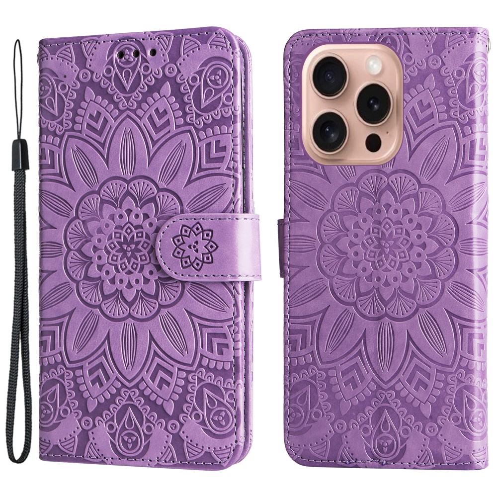  iPhone 16 Pro Fodral Läder Solros Lila