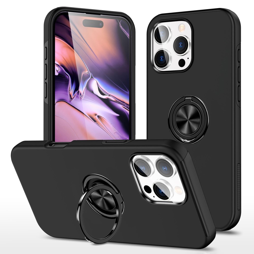  iPhone 16 Pro Skal Med Ringhållare Kickstand Svart