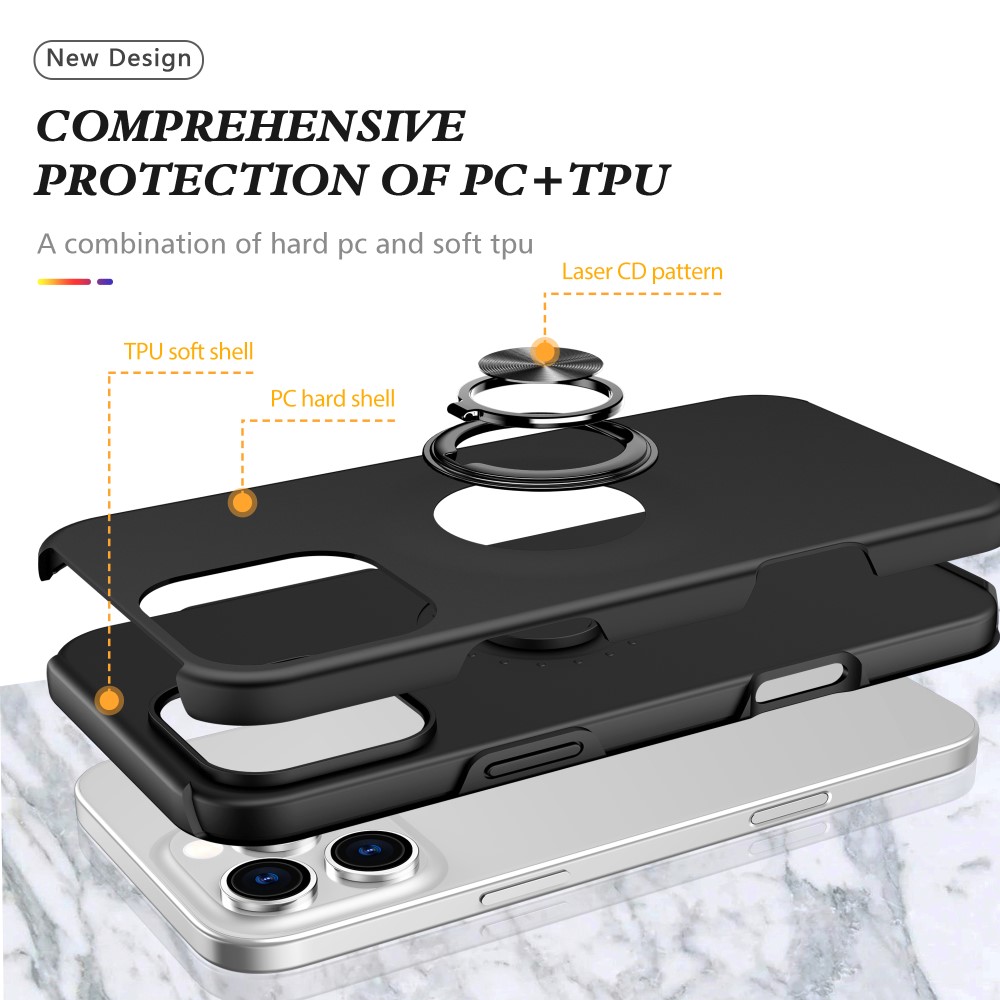  iPhone 16 Pro Skal Med Ringhållare Kickstand Svart