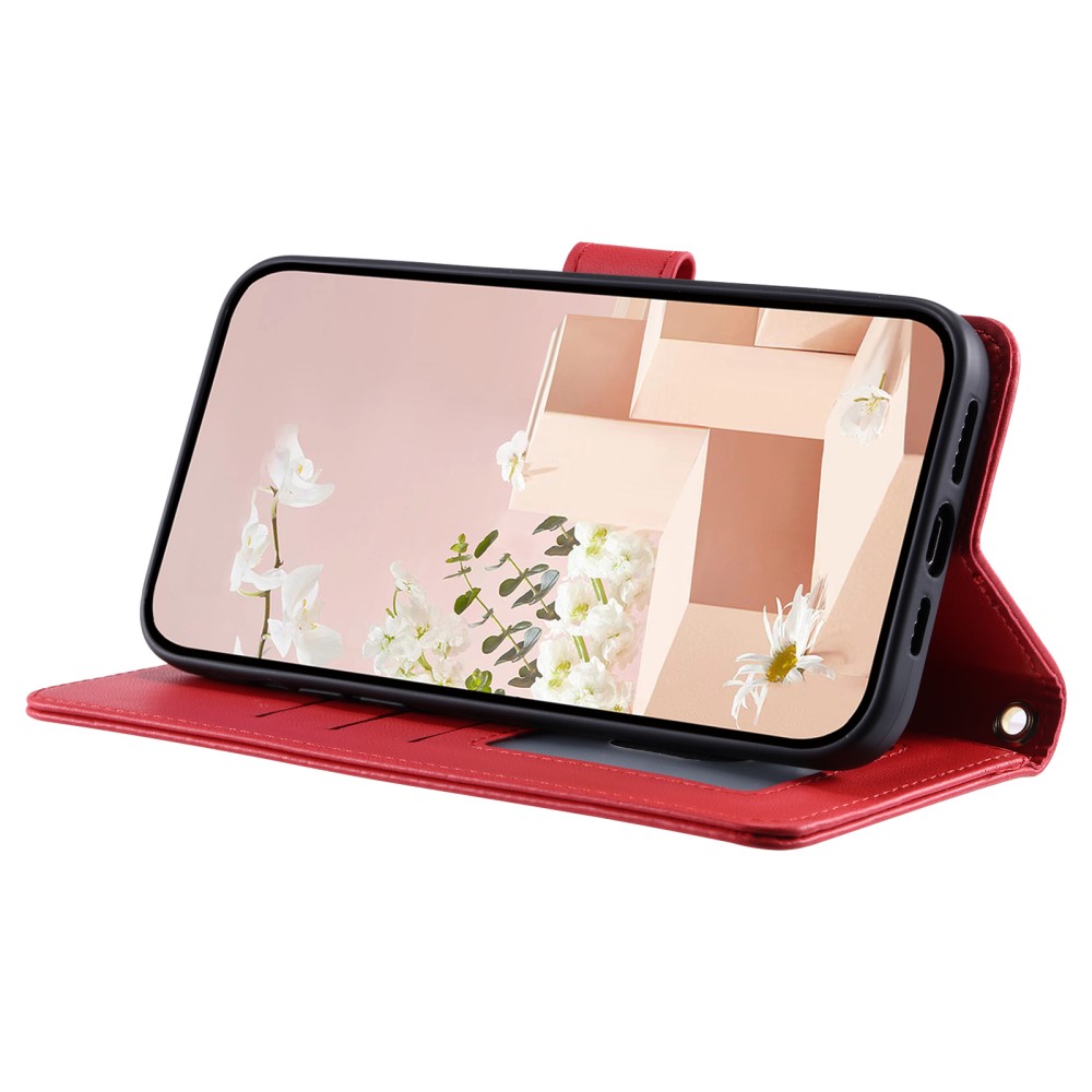  iPhone 16 Pro Fodral Rhombus Läder Röd