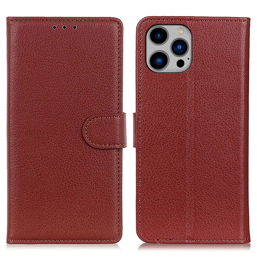  iPhone 16 Pro Fodral Litchi Läder Brun
