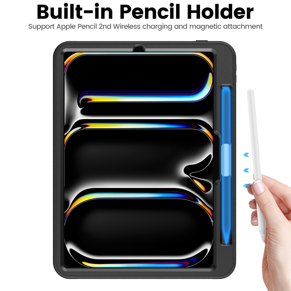  iPad Pro 11 2025/2024 Fodral Läder Kickstand Korthållare Svart