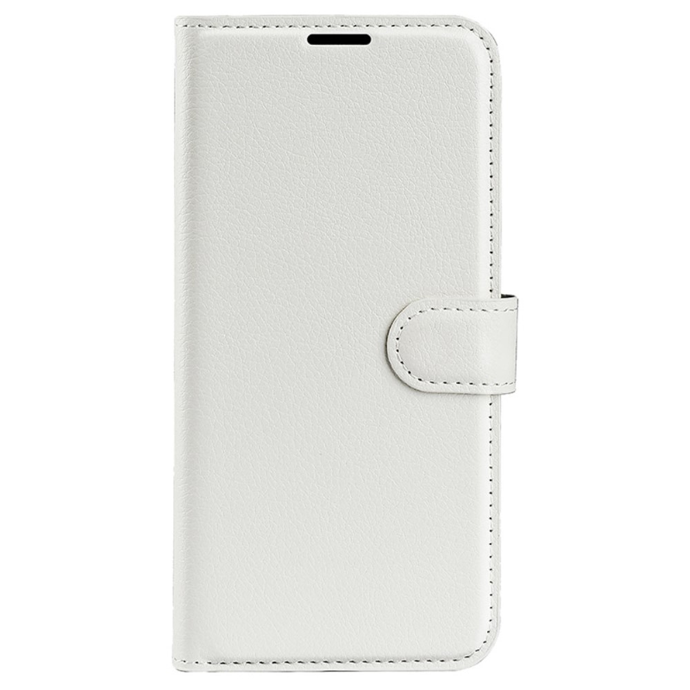  iPhone 16 Plus Fodral Litchi Läder Vit