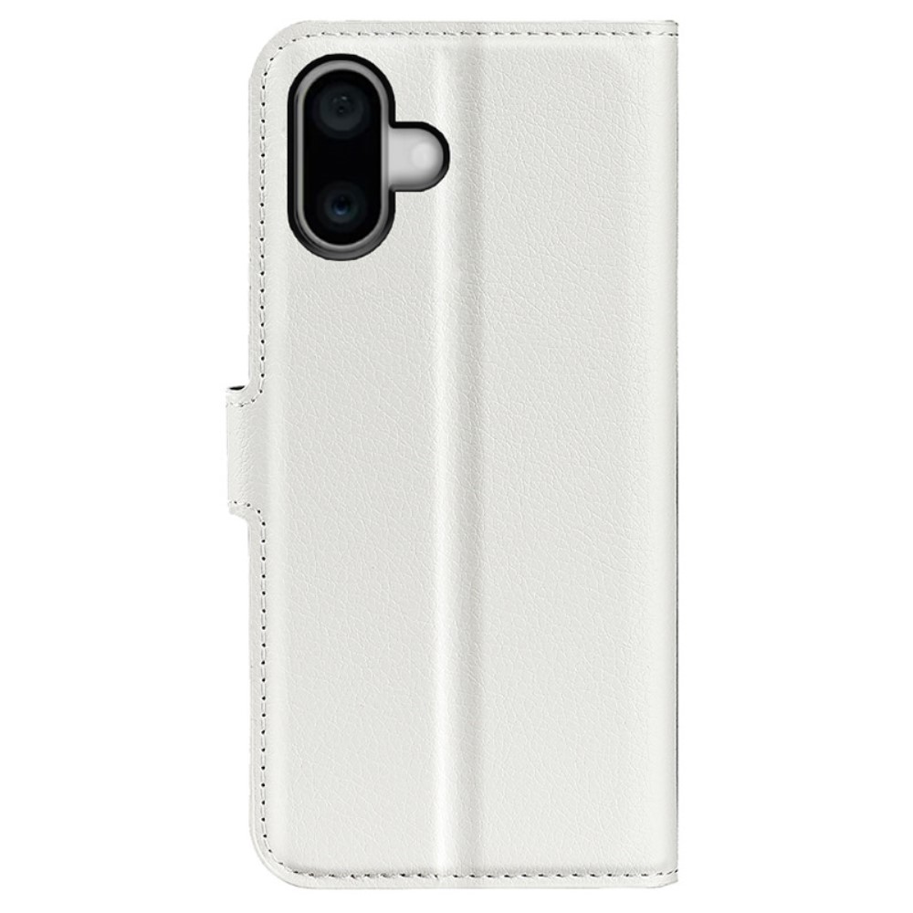  iPhone 16 Plus Fodral Litchi Läder Vit