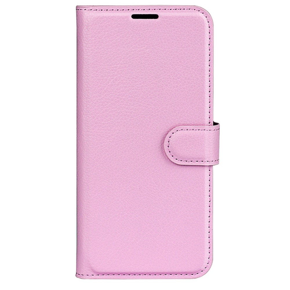  iPhone 16 Plus Fodral Litchi Läder Ljus Rosa