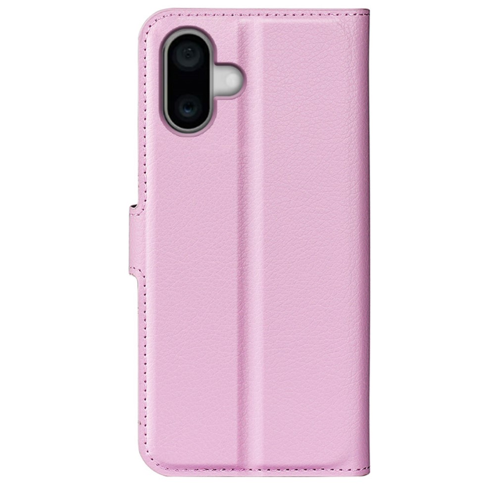  iPhone 16 Plus Fodral Litchi Läder Ljus Rosa