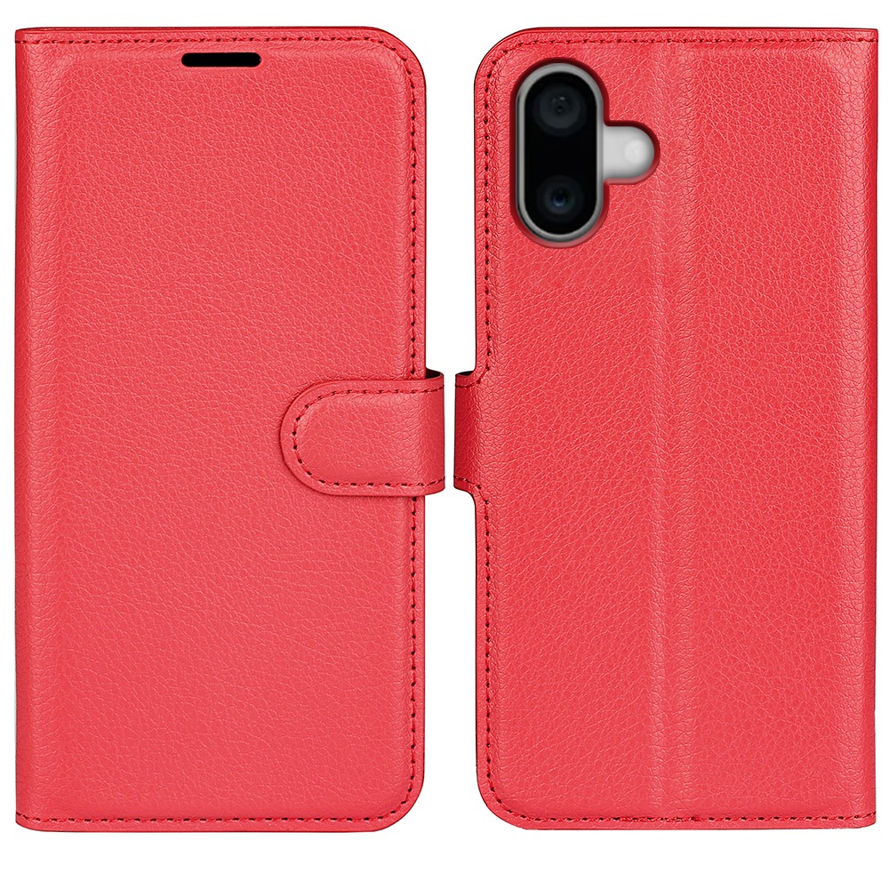  iPhone 16 Plus Fodral Litchi Läder Röd