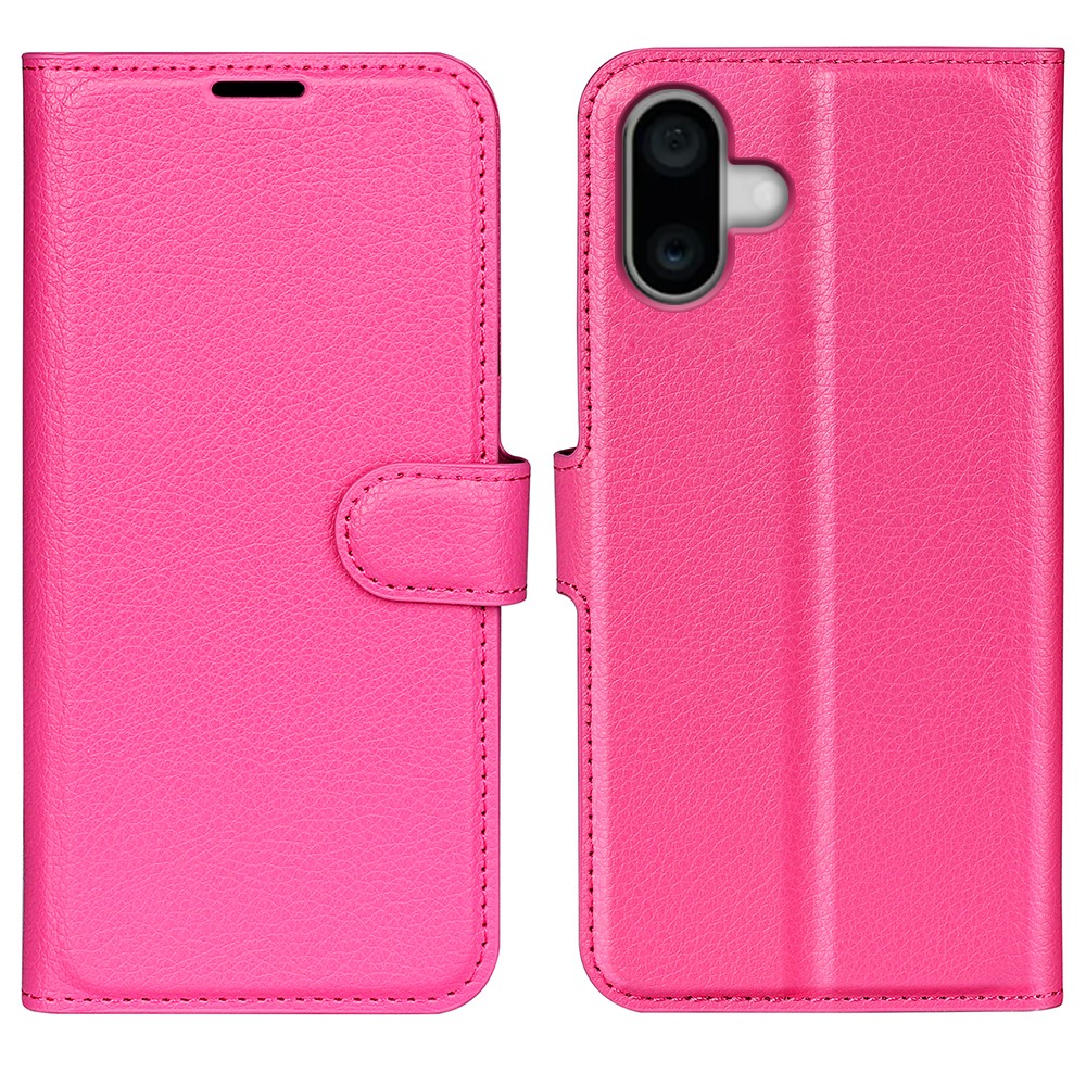  iPhone 16 Plus Fodral Litchi Läder Rosa