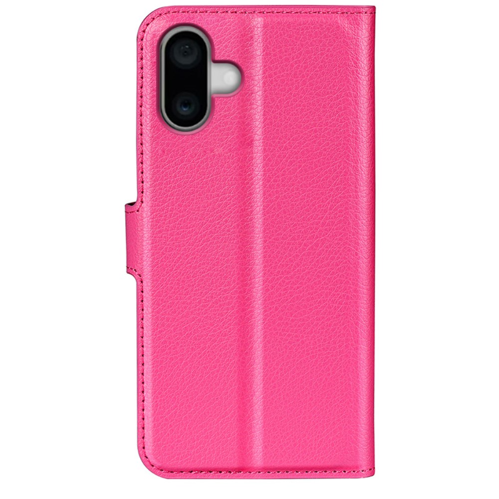  iPhone 16 Plus Fodral Litchi Läder Rosa