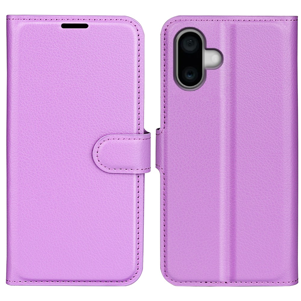  iPhone 16 Plus Fodral Litchi Läder Lila