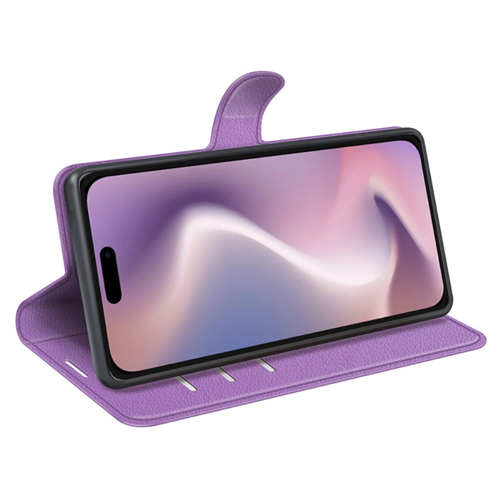 iPhone 16 Plus Fodral Litchi Läder Lila
