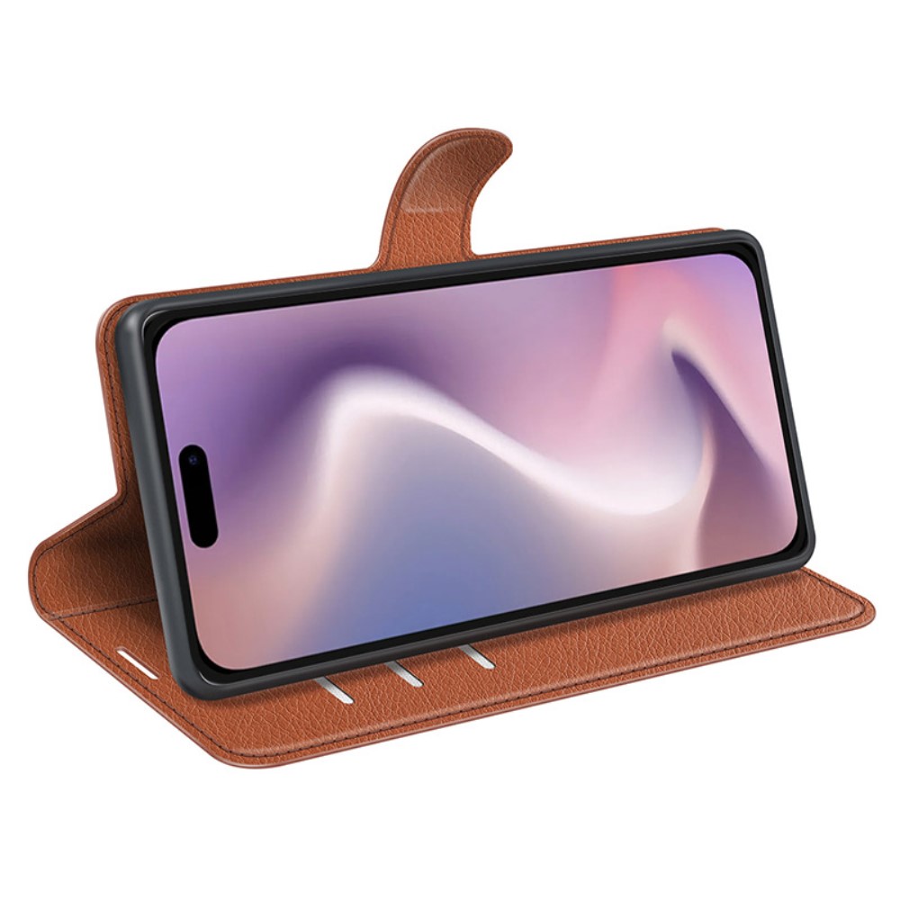 iPhone 16 Plus Fodral Litchi Läder Brun