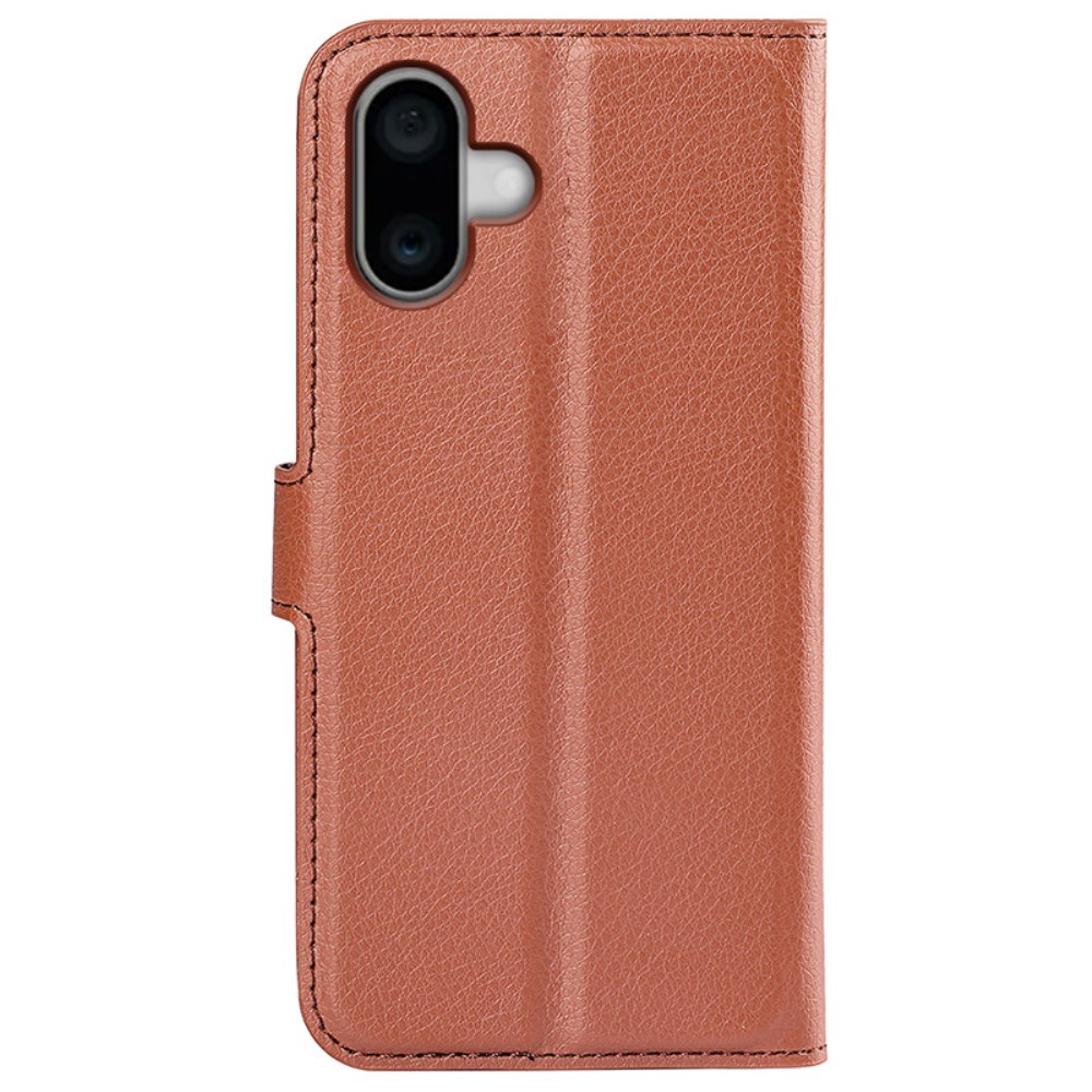  iPhone 16 Plus Fodral Litchi Läder Brun