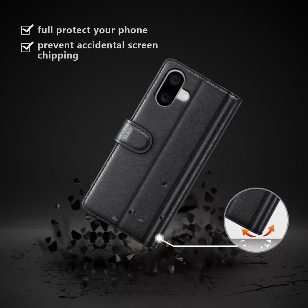  iPhone 16 Plus Fodral Premium Äkta Läder Svart