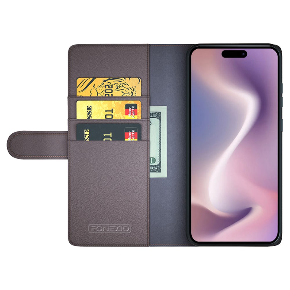  iPhone 16 Plus Fodral Premium Äkta Läder Brun