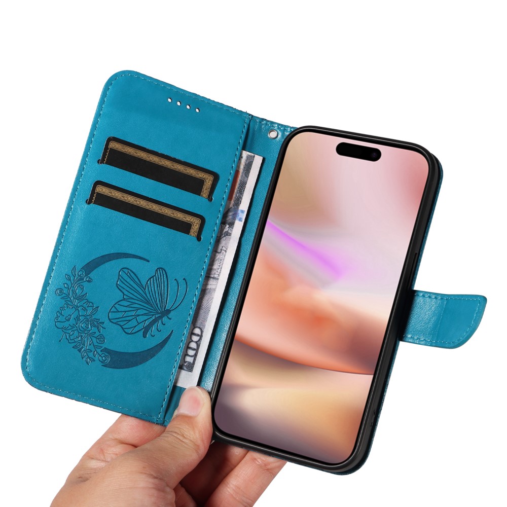  iPhone 16 Plus Fodral Med Fjäril Tryck Blå