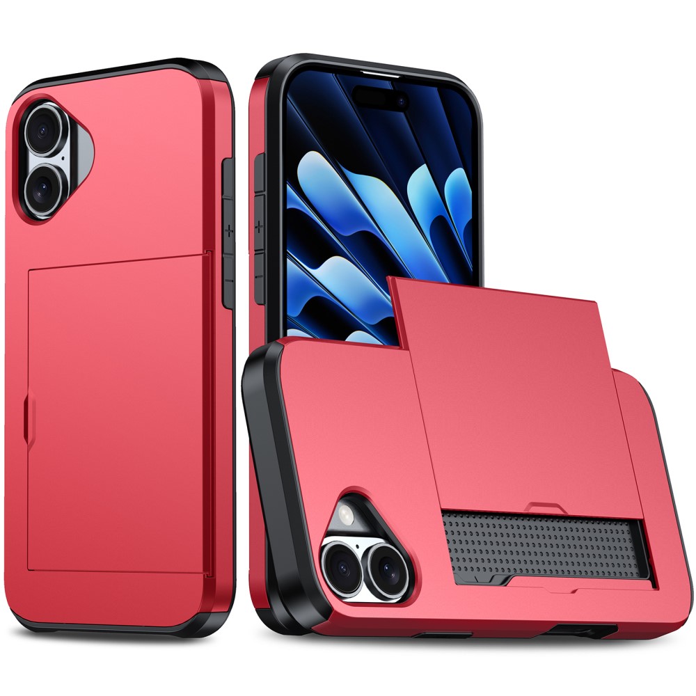 iPhone 16 Plus Skal Hybrid Med Kortfack Röd