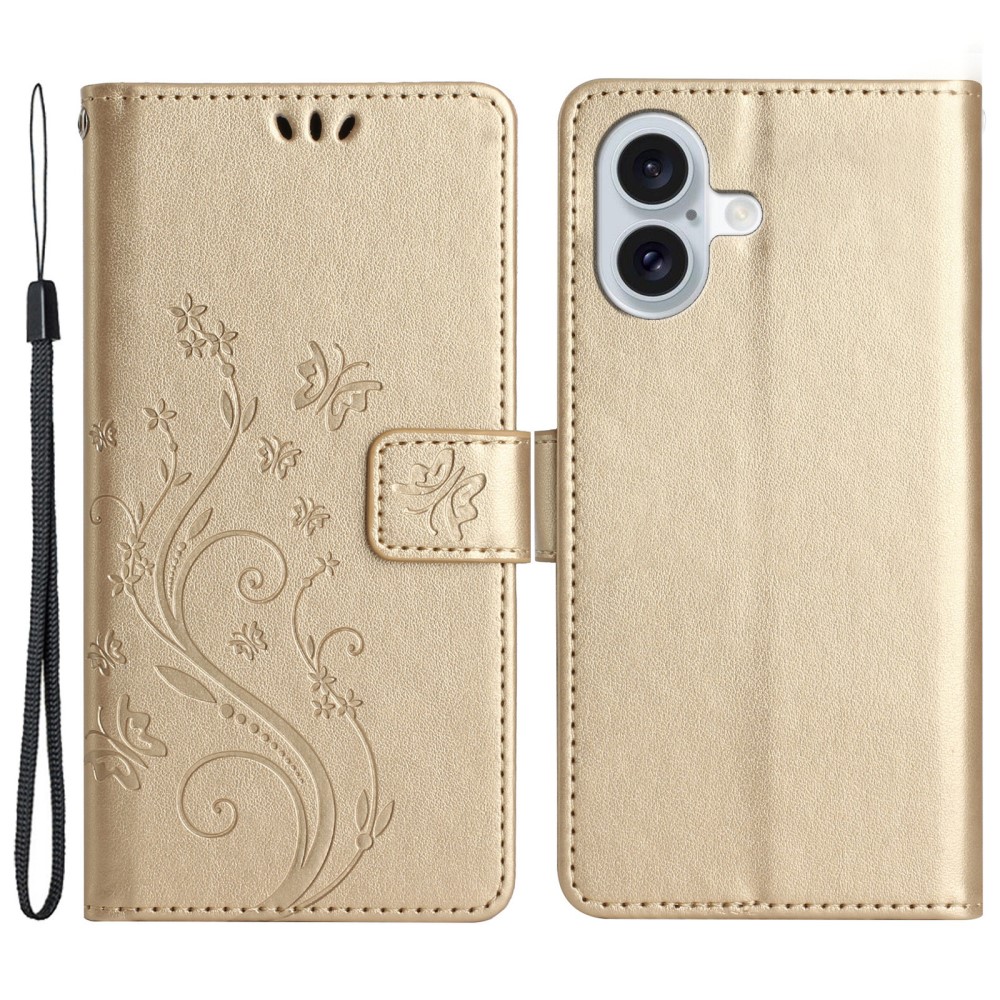  iPhone 16 Plus Fodral Med Blommigt Tryck Guld